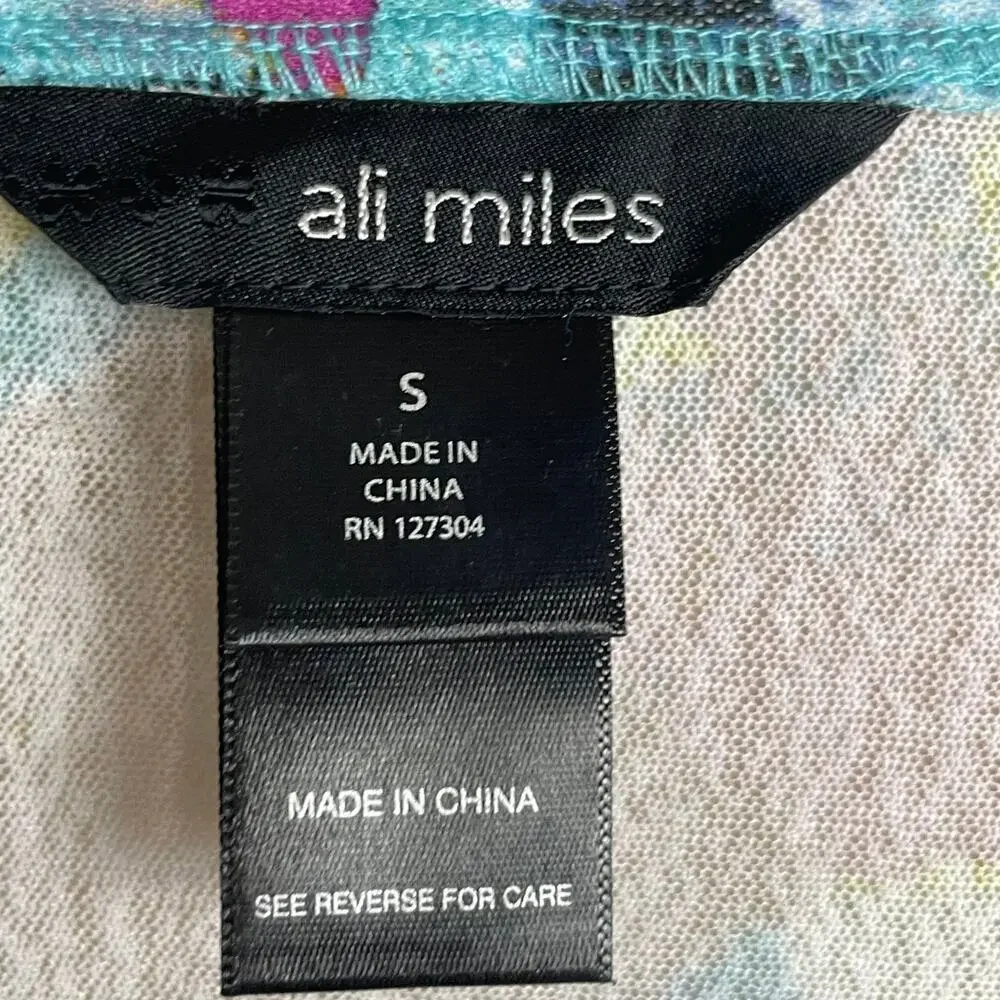 Ali Miles Sheer Women's S‎ Open Front Cardigan Size S Water Color Drop Shoulder